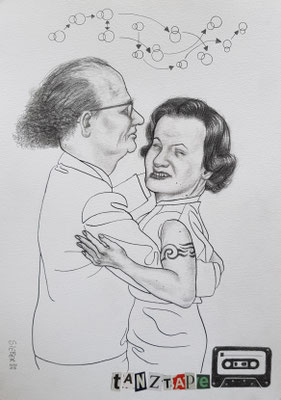 A556, TANZTAPE 7, Graphit, Tusche, auf Karton, 2024, 42 x 30 cm