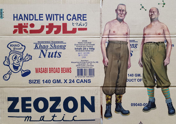 Gemälde 690, ZEOZON,  Acryl auf Verpackungspappe, 2021,46 x 64  cm