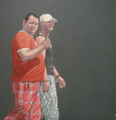 Gemälde 434  Karierte Jungs Acryl auf Leinwand,2013, 165 x 175 cm         