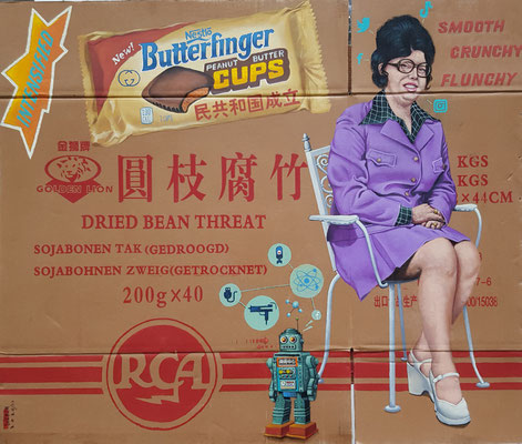 Gemälde 680, RCA ,Acryl auf Verpackungskarton,2020/22,78 x 93 cm