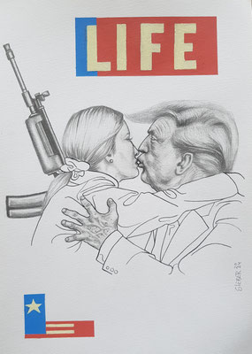 A524,LIFE , Graphit, Tusche, Acryl auf Karton, 2024, 42 x 30 cm