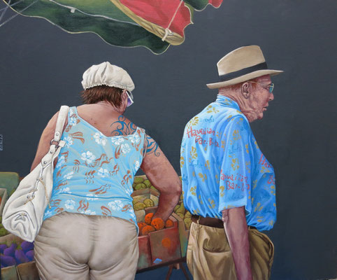 Gemälde  466 Mütze und Hut, Acryl auf Hartfaserplatte,2014, 50 x 60 cm