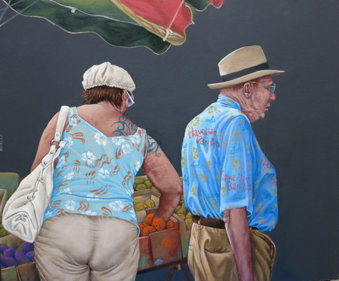 Gemälde  466 Mütze und Hut, Acryl auf Hartfaserplatte,2014, 50 x 60 cm      