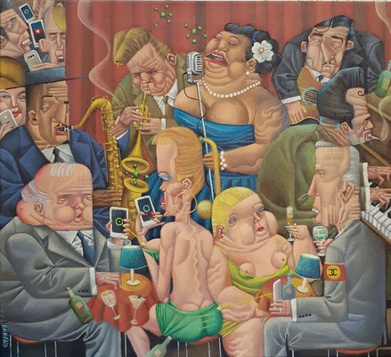 Gemälde 615, Kein Empfang in der Jazz Kaschemme, Acryl auf Leinwand, 2019, 55 x 50 cm