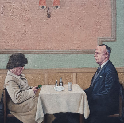 Gemälde 879,ONLINE, Acryl auf Hartfaserplatte,2025, 40 x 40 cm