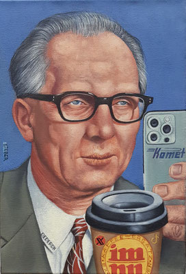 Gemälde 891, SELFIE GENOSSE E.(Erich Honecker) Acryl auf Leinwand,2025, 44 x 30 cm