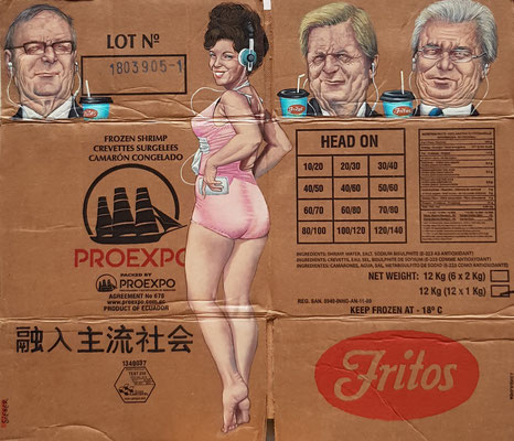 Gemälde 593, Proexpo,Acryl auf Pappe / Verpackungskarton,   2018 ,55 x 63 cm 