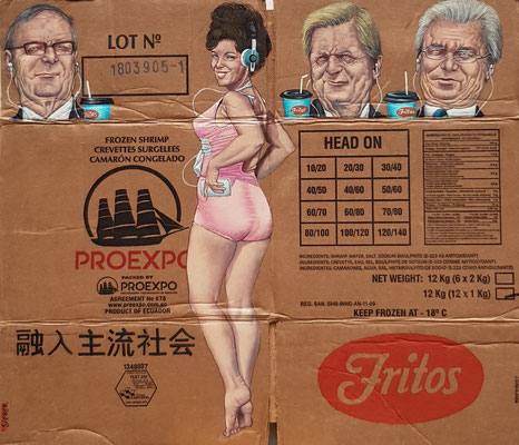 Gemälde 593, Proexpo,Acryl auf Pappe / Verpackungskarton,   2018 ,55 x 63 cm 