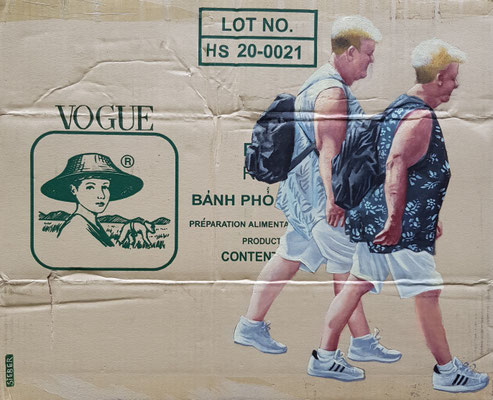 Gemälde 867, LOT NO VOGUE, Acryl auf Verpackungskarton,2025, 40 x 50 cm
