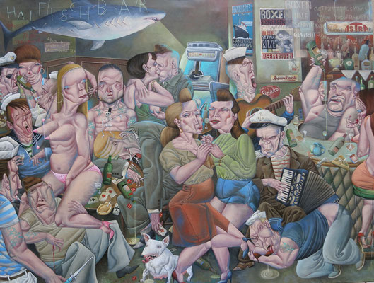 Gemälde  461 Masuren-Kaffee in der Haifischbar, Acryl auf Leinwand,2013,  110 x 145 cm    