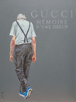 Gemälde 632,GUCCI MEMOIRE, Acryl auf Hartfaserplatte,2019, 30 x 40 cm       