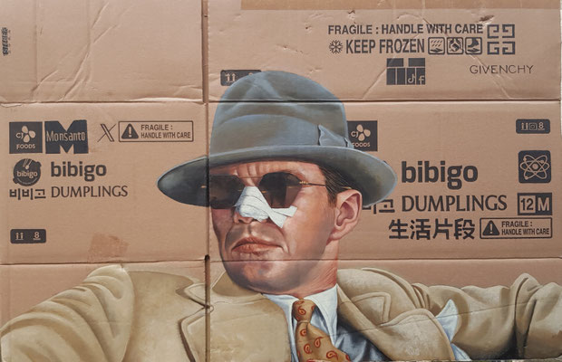 Gemälde 895, MISTER GITTES , Acryl auf Verpackungskarton,2025, 49 x 75 cm