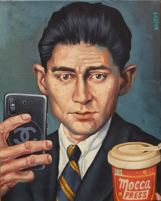 Gemälde 842, SELFIE HERR KAFKA ( Vol 2 )  Acryl auf Leinwand,2024, 50 x 40 cm