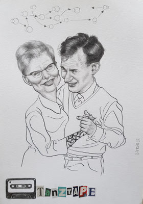 A558, TANZTAPE 9, Graphit, Tusche, auf Karton, 2024, 42 x 30 cm