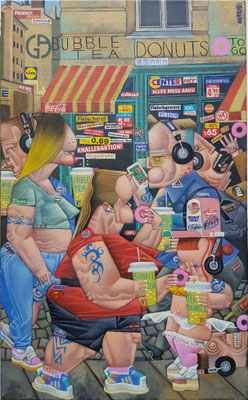 Gemälde 695,BUBBLE TEA DONUTS , Acryl /mixed media auf Leinwand, 2021, 65 x 40  cm  