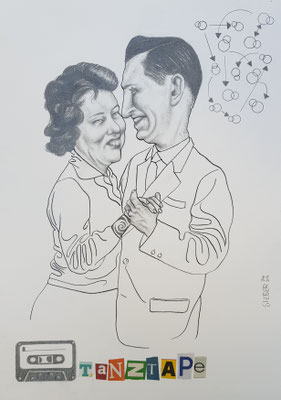 A564, TANZTAPE 15, Graphit, Tusche, auf Karton, 2024, 42 x 30 cm