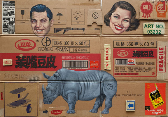 Gemälde 871, ART NO 03232, Acryl auf Verpackungskarton,2025, 60 x 85 cm