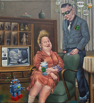 Gemälde 796,GREEN FLASH VERSUS KI,Acryl auf Leinwand, 2024, 50 x 45 cm