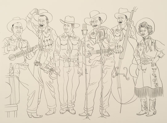 Zeichnung 234 Honky Tonk Band, Tusche auf Karton, 2010, 36 x 48 cm 