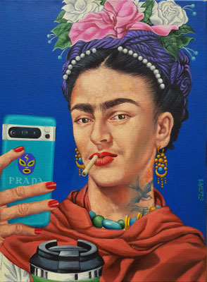Gemälde 836, SELFIE SENORA K. (Frida Kahlo ) Acryl auf Leinwand,2024, 55 x 40 cm
