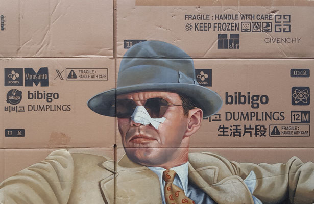 Gemälde 895,MISTER GITTES , Acryl auf Verpackungskarton,2025, 49 x 75 cm