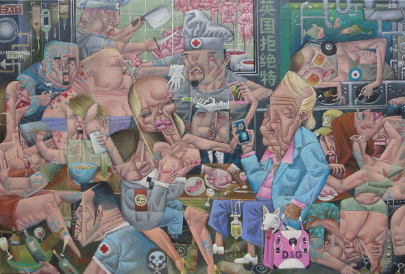 Gemälde 564 Exquisit in der Berliner Vinyl Nudelsuppen Lounge  Acryl auf grober Leinwand, 2017,  58 x 68 cm 