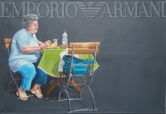 Gemälde 533,ARMANI EIERSCHRIPPE Acryl auf Leinwand, 2016/21,100 x 130 cm
