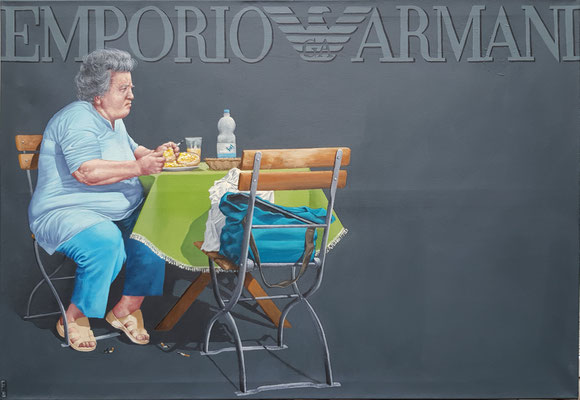 Gemälde 533,ARMANI EIERSCHRIPPE Acryl auf Leinwand, 2016/21,100 x 130 cm
