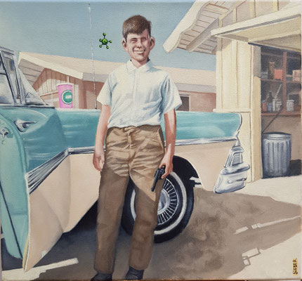 Gemälde 578 , Vor der Garage, Acryl auf Leinwand,2017, 37 x 40 cm