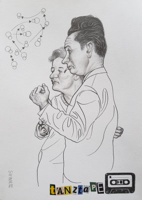 A553, TANZTAPE 4, Graphit, Tusche, auf Karton, 2024, 42 x 30 cm