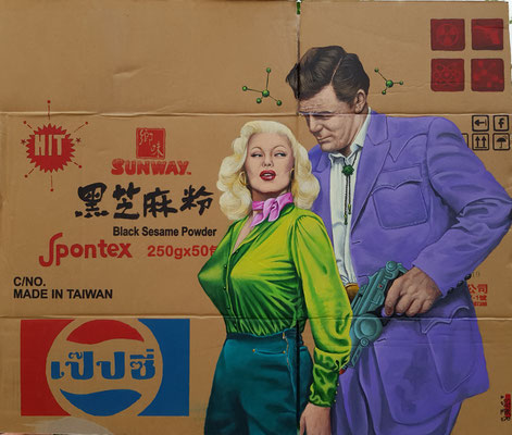 Gemälde 675,SPONTEX,Acryl auf Verpackungskarton,2020, 62 x 73 cm