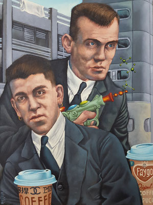 Gemälde 642,Two Men,Two Coffee,Acryl auf Leinwand,2020, 45 x 60 cm