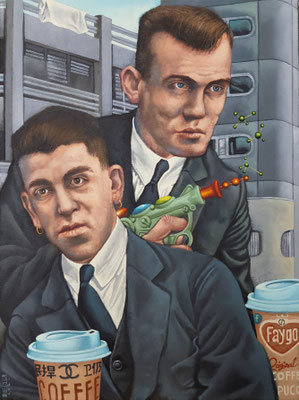 Gemälde 642,Two Men,Two Coffee,Acryl auf Leinwand,2020, 45 x 60 cm