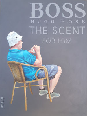 Gemälde 637,BOSS THE SCENT, Acryl auf Hartfaserplatte,2019, 30 x 40 cm