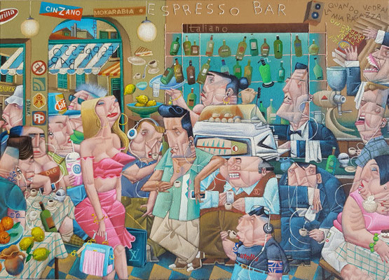 Gemälde 585,Espresso Bar, Acryl / Öl auf Leinwand, 2019, 50 x 70 cm    