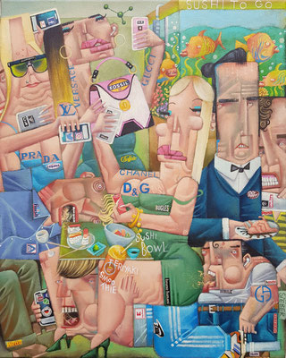 Gemälde 779,INSTER SUSHI BOWL ,Acryl / Mix Media  auf Leinwand, 2023, 51 x 41 cm