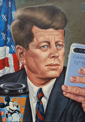 Gemälde 892, SELFIE MR. PRÄSIDENT ( John F. Kennedy) Acryl auf Leinwand,2025, 55 x 35 cm