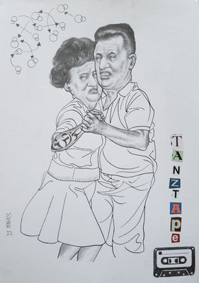 A568, TANZTAPE 19, Graphit, Tusche, auf Karton, 2024, 42 x 30 cm