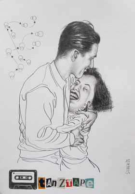 A557, TANZTAPE 8, Graphit, Tusche, auf Karton, 2024, 42 x 30 cm