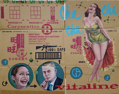 Gemälde 665,VITALINE ,Acryl auf Verpackungskarton,2020, 55 x 71 cm