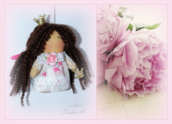 Текстильная куколка малютка. Ангел-принцесса. Техника грунтованный текстиль. Рост 10 см. (ПРИМЕР, под заказ цена 130-150 грн.)