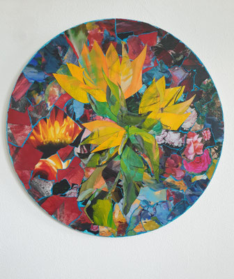 Eva Hoppert, Ein Augen-Blick I Fotocollage auf MDF, Durchmesser 55 cm, 2023, € 950,-