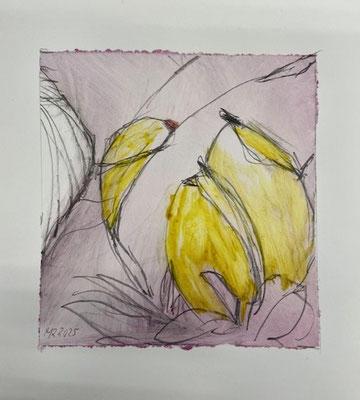 Renate Eugénie Mach, Bewegung II, Öl, Bleistift auf Papier, 20x20, € 99,-, gerahmt, mit Pass