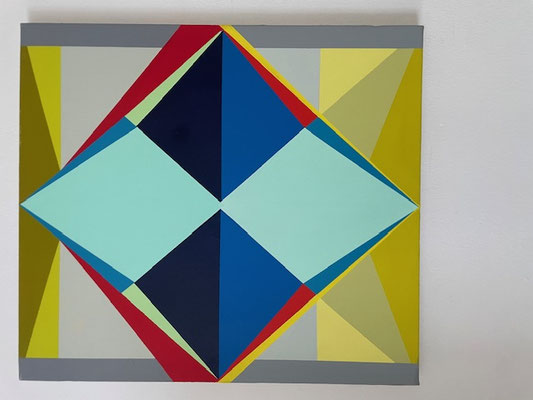 Angelika Ecker-Pippig, o.T. („Blue rhomb“), Acryl/LW, 40x45, € 850,-