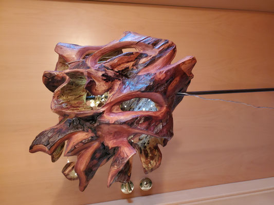 Ursel Bohn, "Bizarr", Apfel (auf Stele) mit Beleuchtung, Schleifarbeit geölt. 670,- €