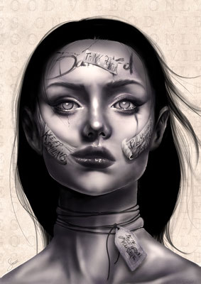 Jessica Börner, Toxic Positivity, Digital gezeichnet, gedruckt auf LW, 75x50, € 250,-