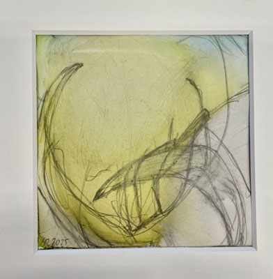 Renate Eugénie Mach, Bewegung II, Öl, Bleistift auf Papier, 20x20, € 99,-, gerahmt, mit Pass