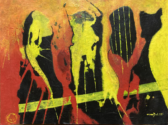 Marietta Groh, Orange Schwarz Gelb, Acryl Papier, 36x48, € 250,-