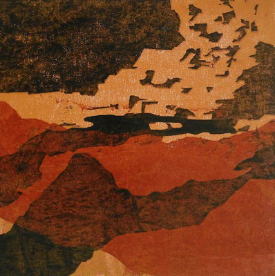 Marlis G. Schill, Gebirgslandschaft, Holzschnitt Unikat, 50x50, € 210,- (incl.Rahmen)