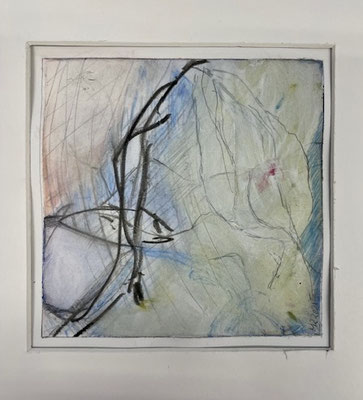 Renate Eugénie Mach, Bewegung I, Öl, Bleistift auf Papier, 20x20, € 99,-, gerahmt, mit Pass